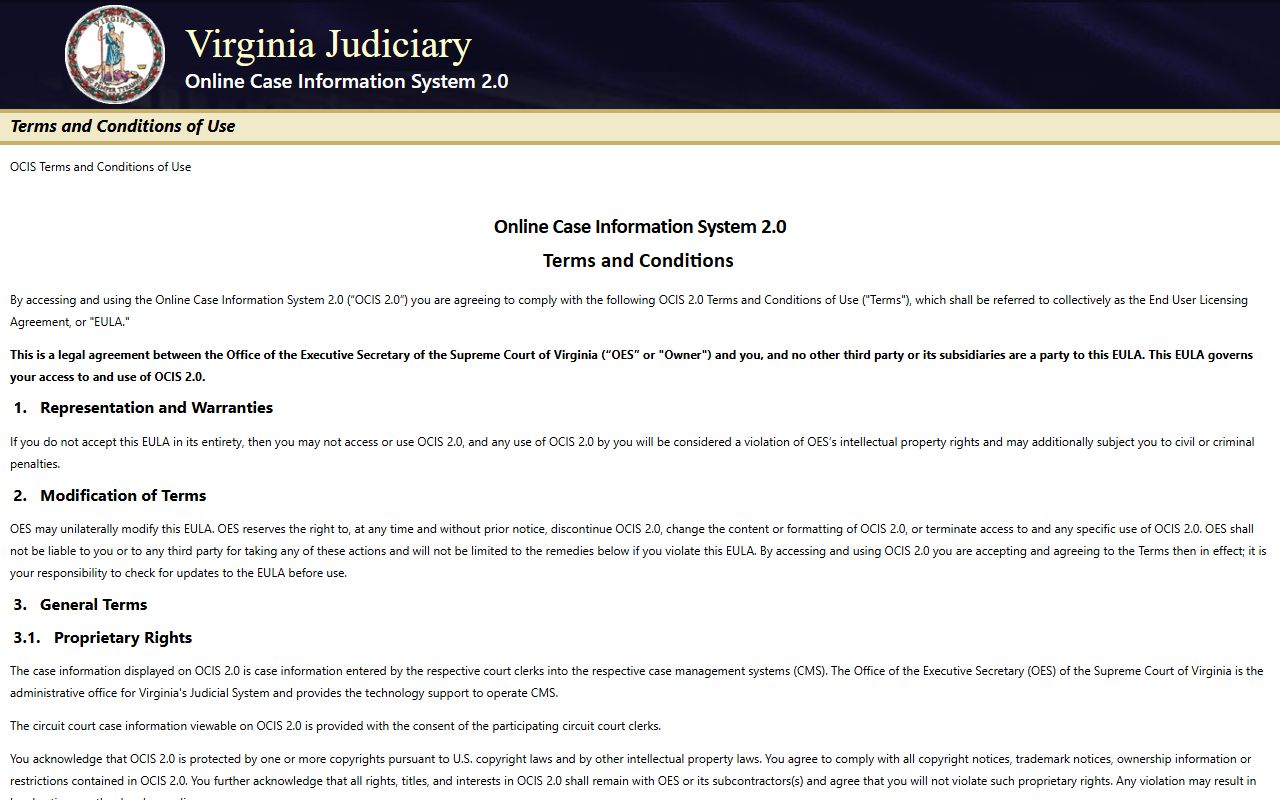 Virginia OCIS search for Roanoke County court records after arrest
